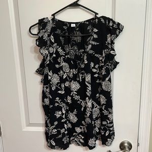 Navy Blue/Floral Casual Business Top with Flutter sleeve!